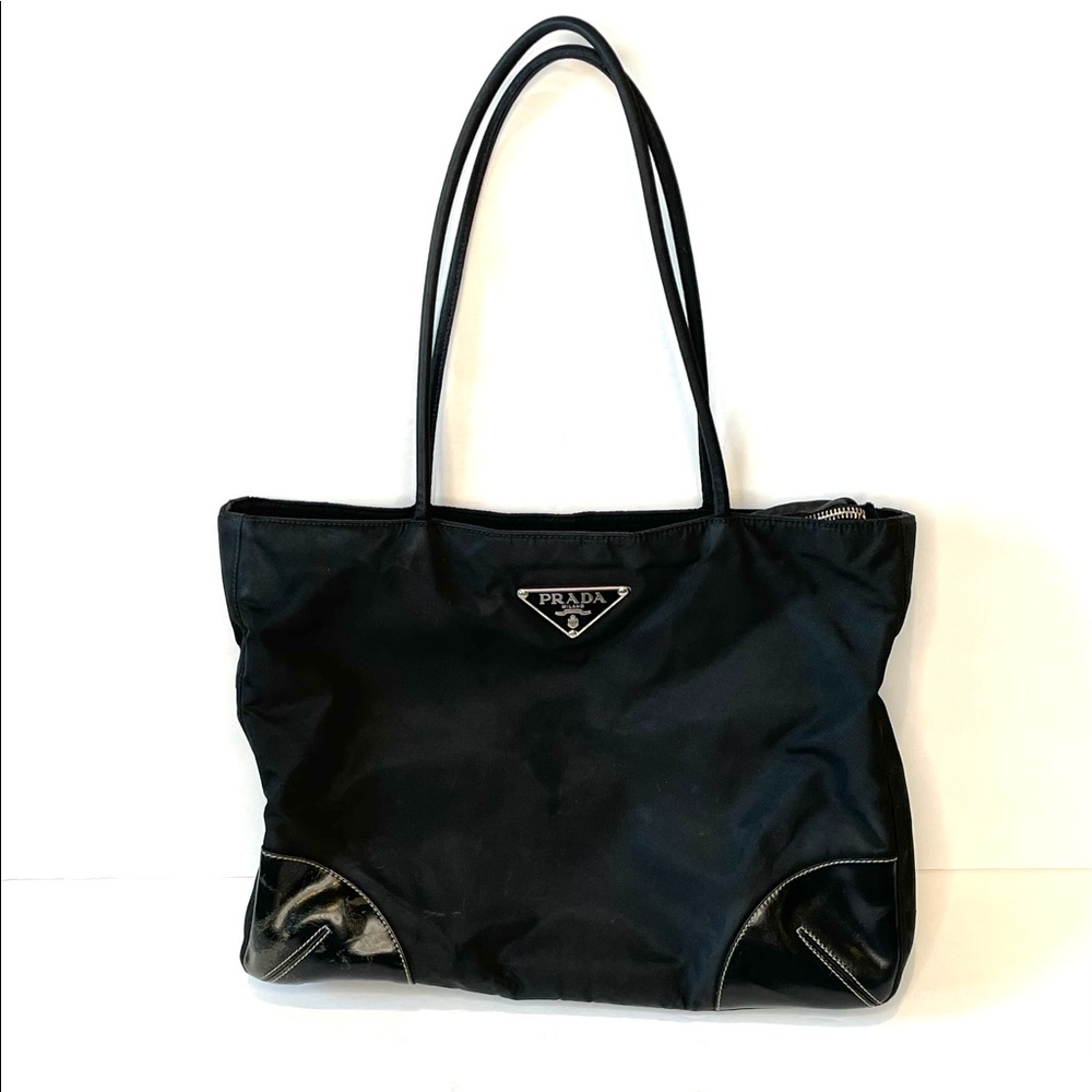 Vintage Prada Small Vinyl Tote Shoulder Bag Black